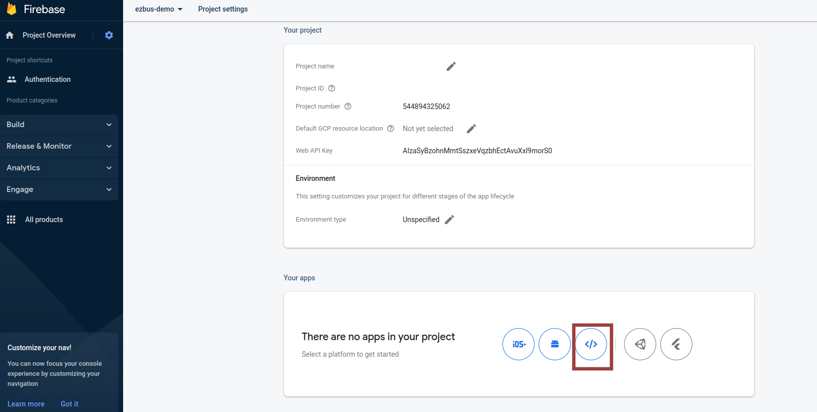 Firebase add web app