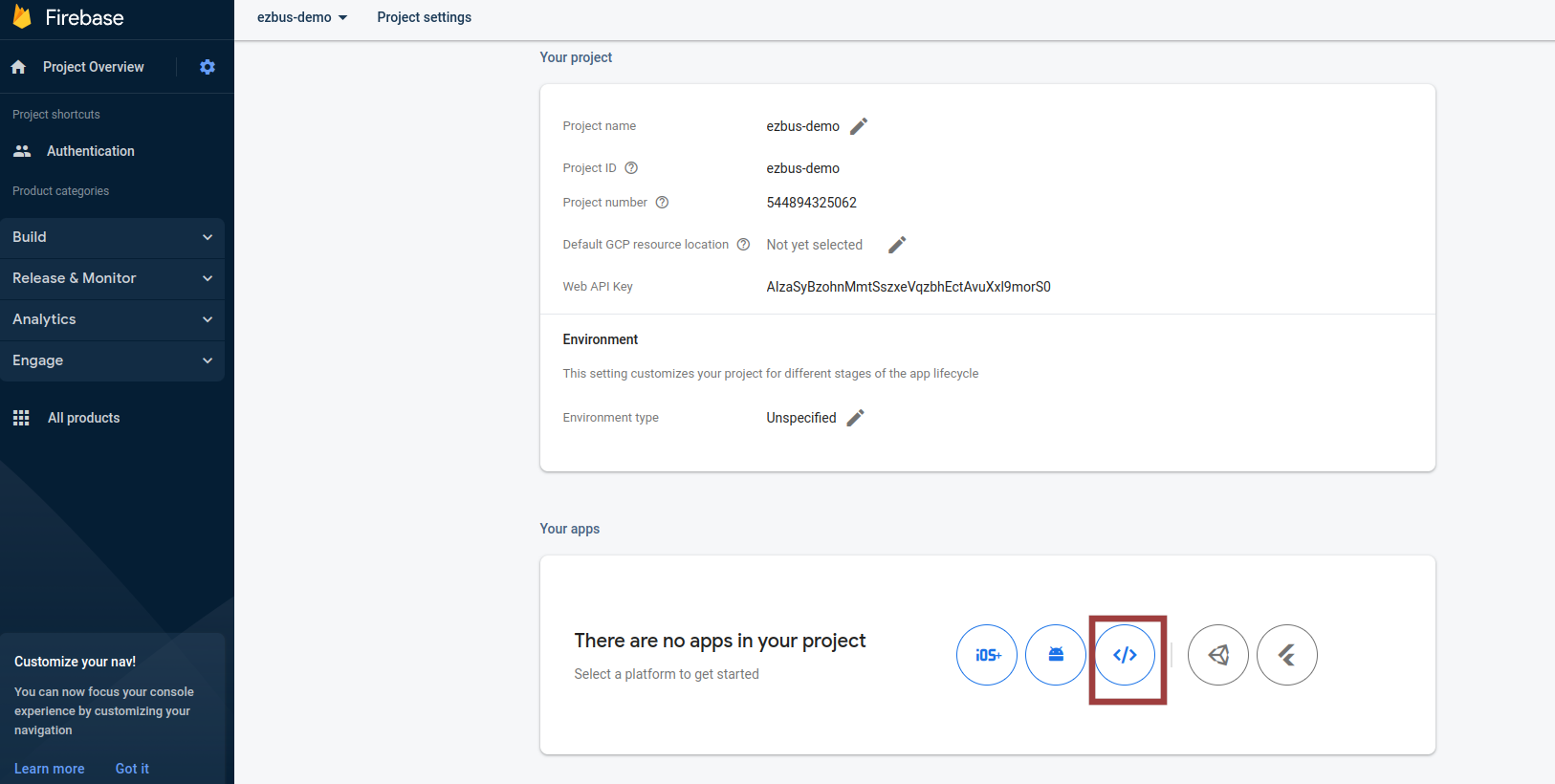 Firebase add web app