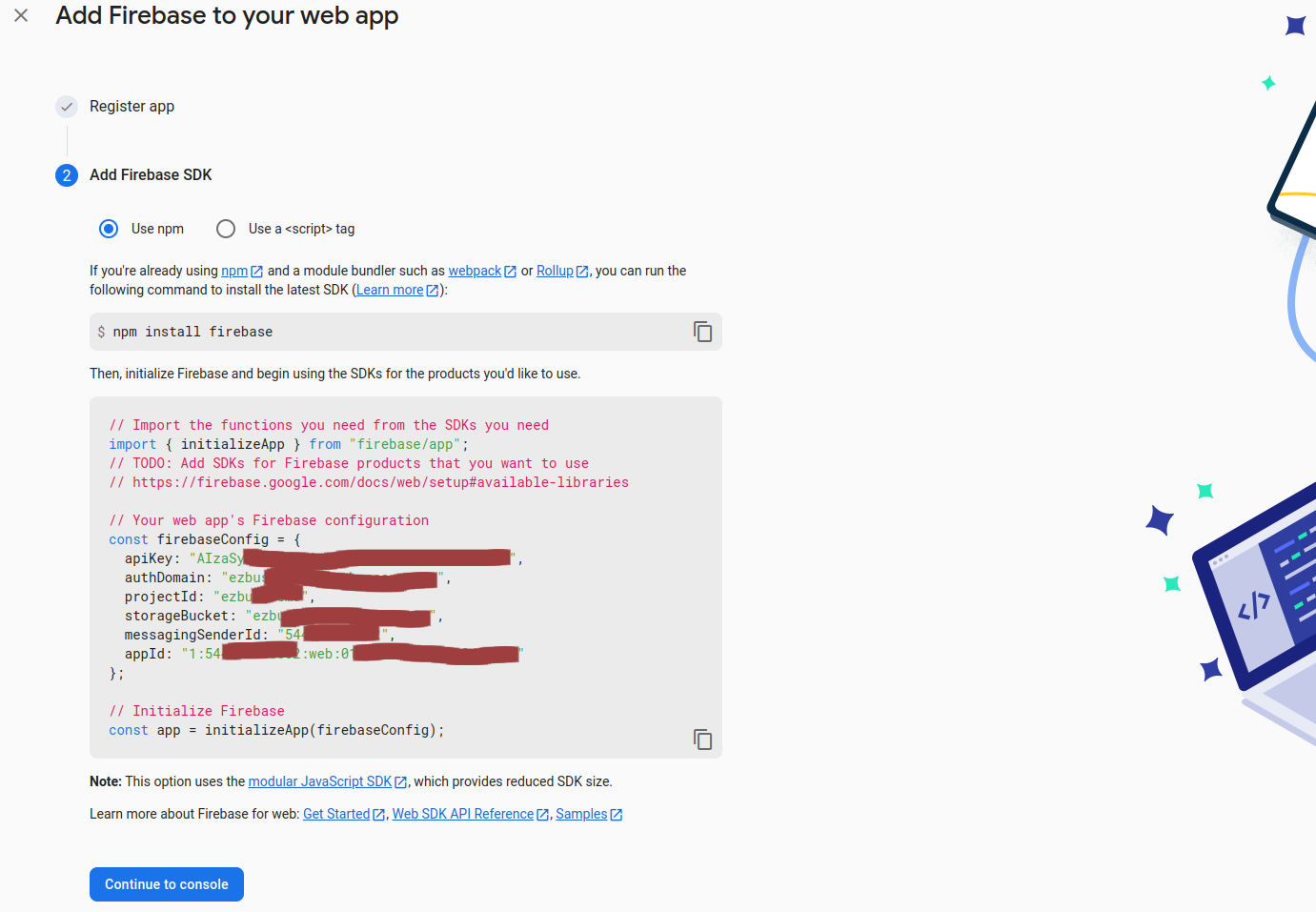 Firebase add web app