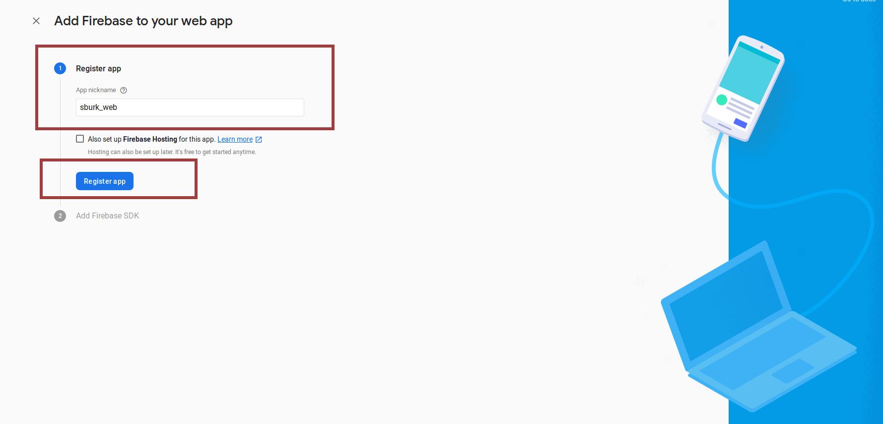 Firebase add web app